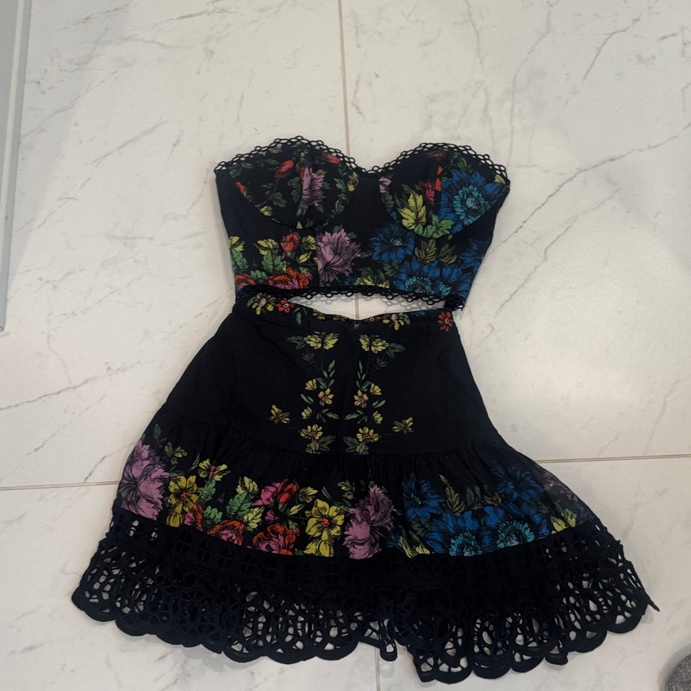 Charo Ruiz Black Floral Bustier (small)  and Matching Skirt (xs).